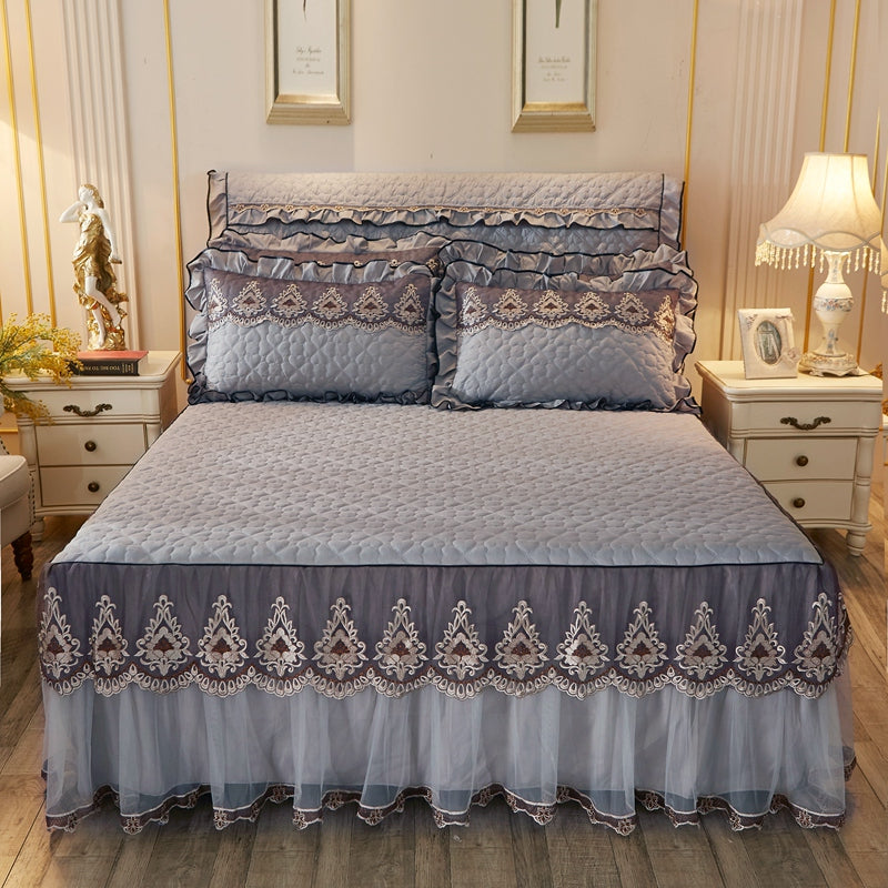 Quilted Lace Bed Skirt – Elegant Dust Ruffle Bed Cover for Luxury Bedroom Decor