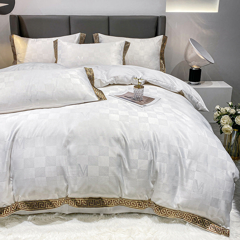 Luxury Silk Cotton Jacquard Bedding Set – Quilt Cover & Fitted Sheet