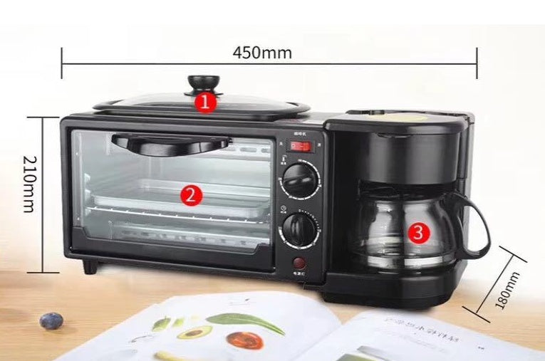 3-in-1 Multifunctional Breakfast Machine – Toaster Oven & Egg Cooker Breakfast Station