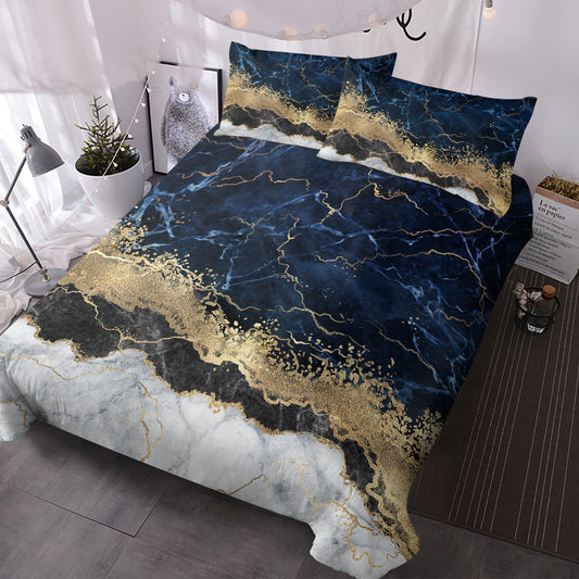 Chic Marble Navy Blue Duvet Cover Set – Luxury Microfiber Bedding Set with 2 Pillowcases