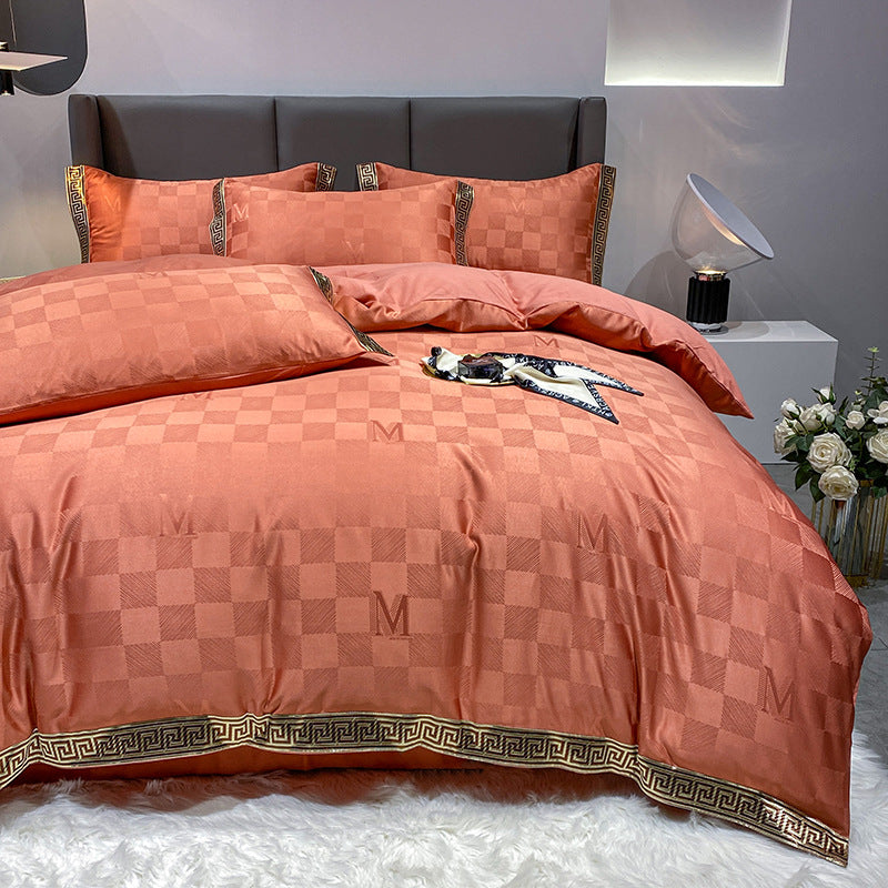 Luxury Silk Cotton Jacquard Bedding Set – Quilt Cover & Fitted Sheet