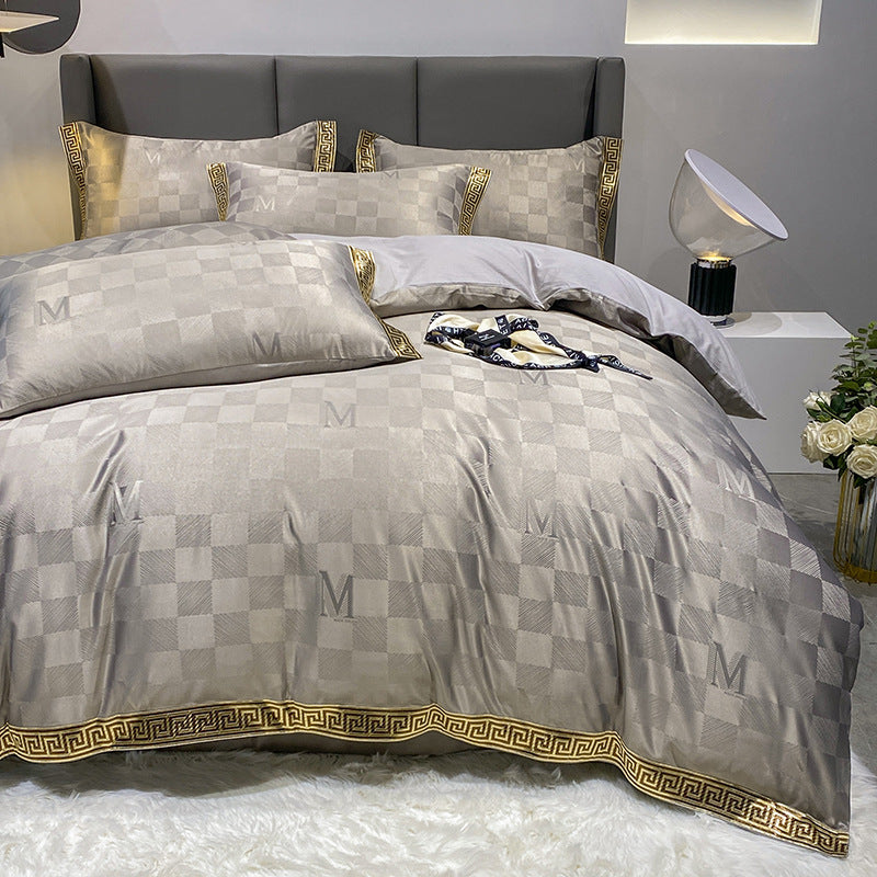 Luxury Silk Cotton Jacquard Bedding Set – Quilt Cover & Fitted Sheet