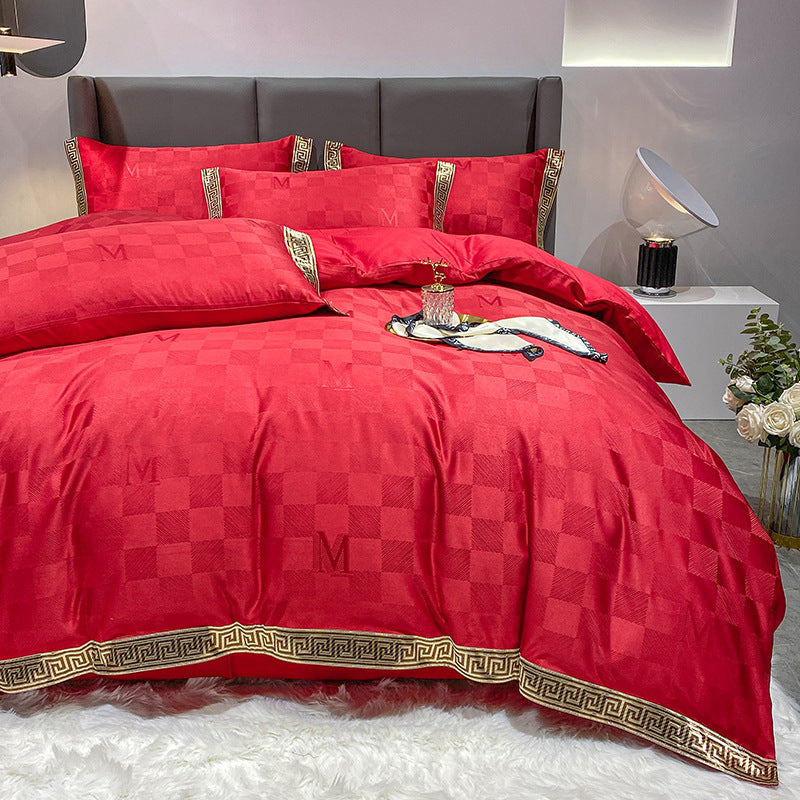 Luxury Silk Cotton Jacquard Bedding Set – Quilt Cover & Fitted Sheet