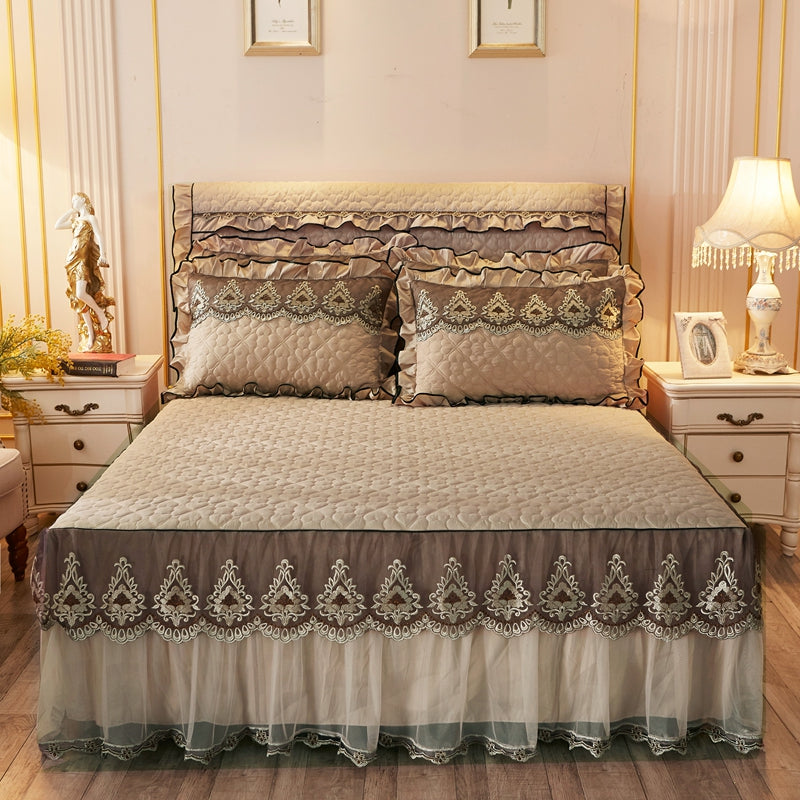 Quilted Lace Bed Skirt – Elegant Dust Ruffle Bed Cover for Luxury Bedroom Decor