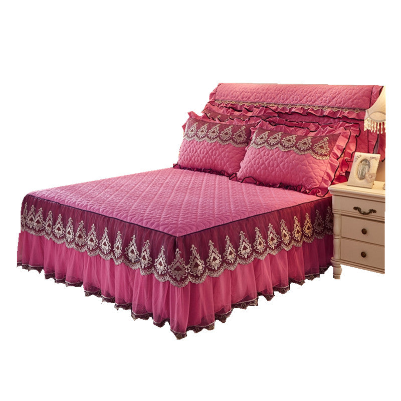 Quilted Lace Bed Skirt – Elegant Dust Ruffle Bed Cover for Luxury Bedroom Decor