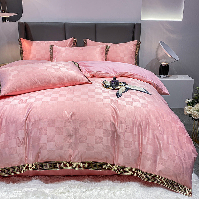 Luxury Silk Cotton Jacquard Bedding Set – Quilt Cover & Fitted Sheet