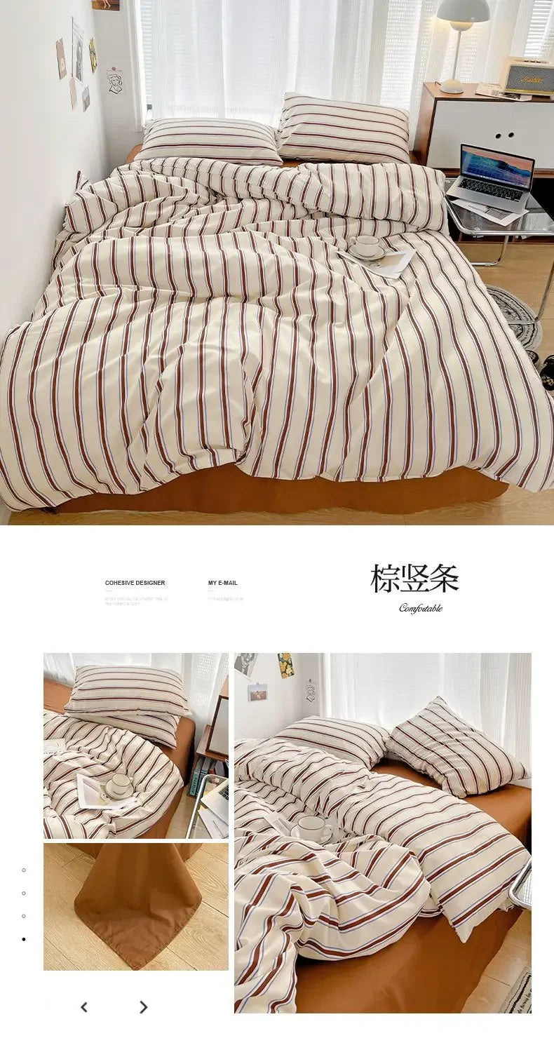 Red & Blue Striped 4 Piece Bedding Set – Soft Duvet Cover, Bed Sheet & Pillowcases