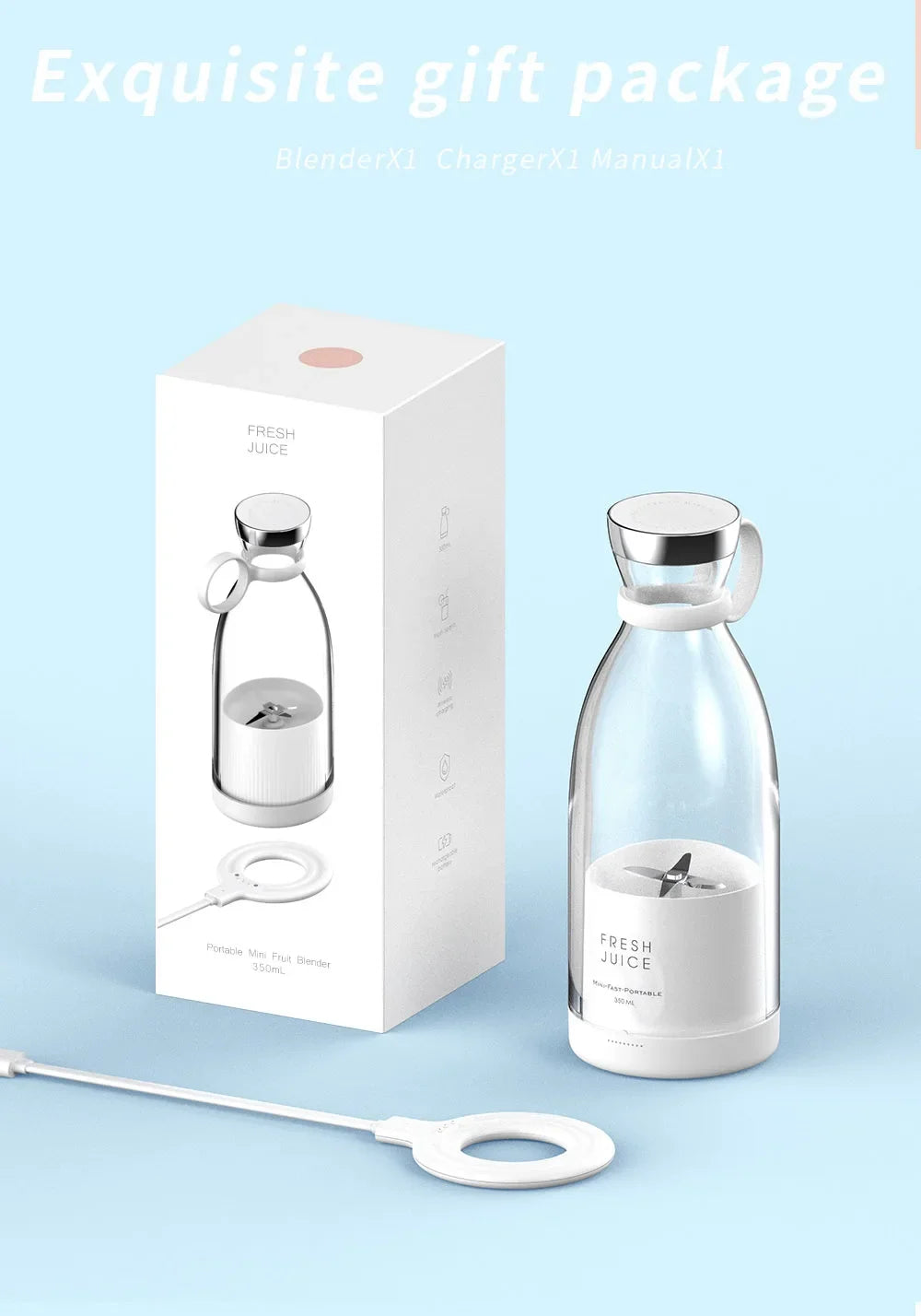 BlendGo™ Portable Juicer Blender – 350ml USB Rechargeable Smoothie Maker