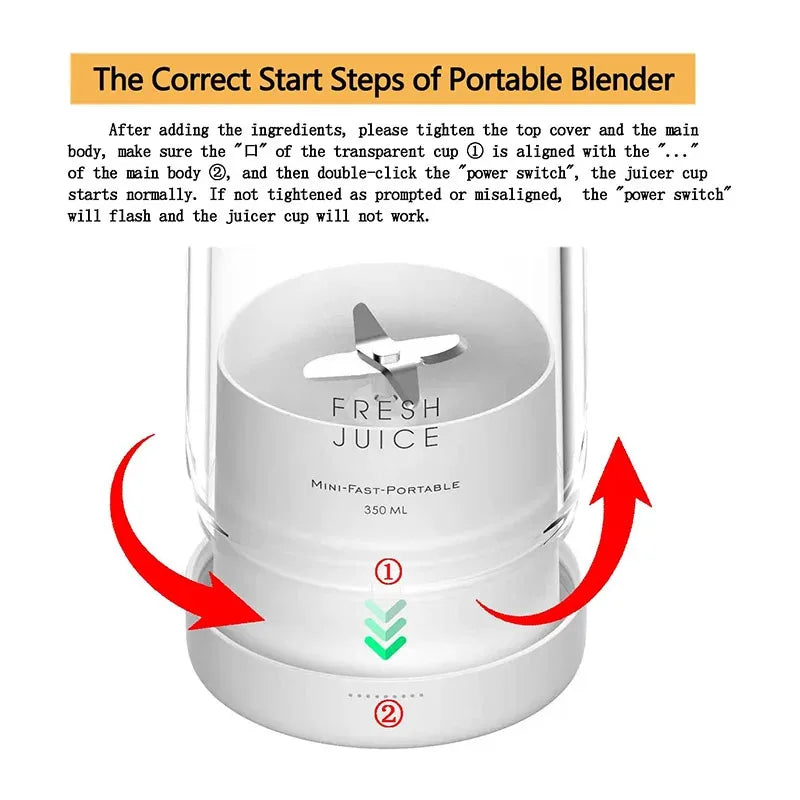 BlendGo™ Portable Juicer Blender – 350ml USB Rechargeable Smoothie Maker