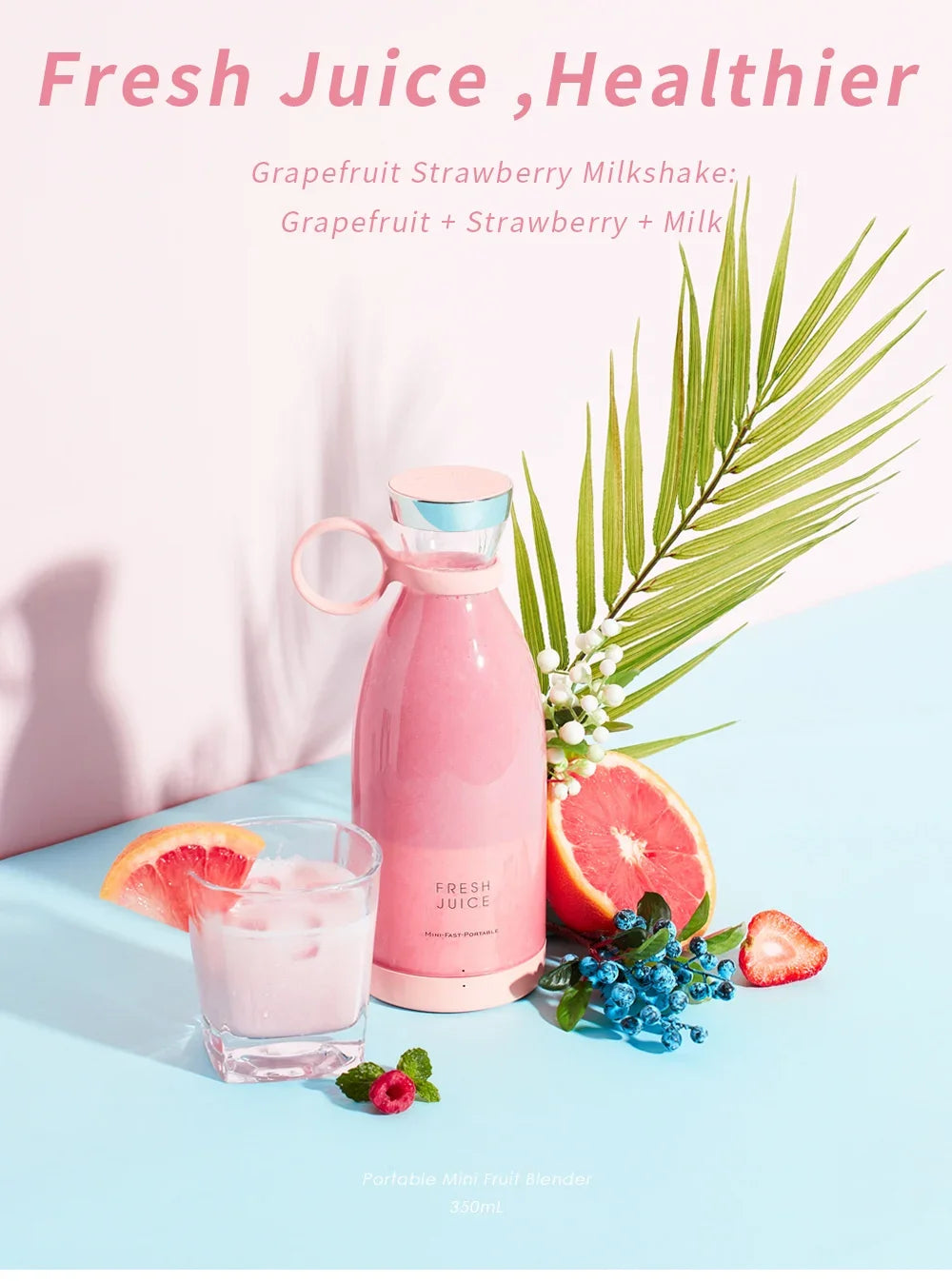 BlendGo™ Portable Juicer Blender – 350ml USB Rechargeable Smoothie Maker