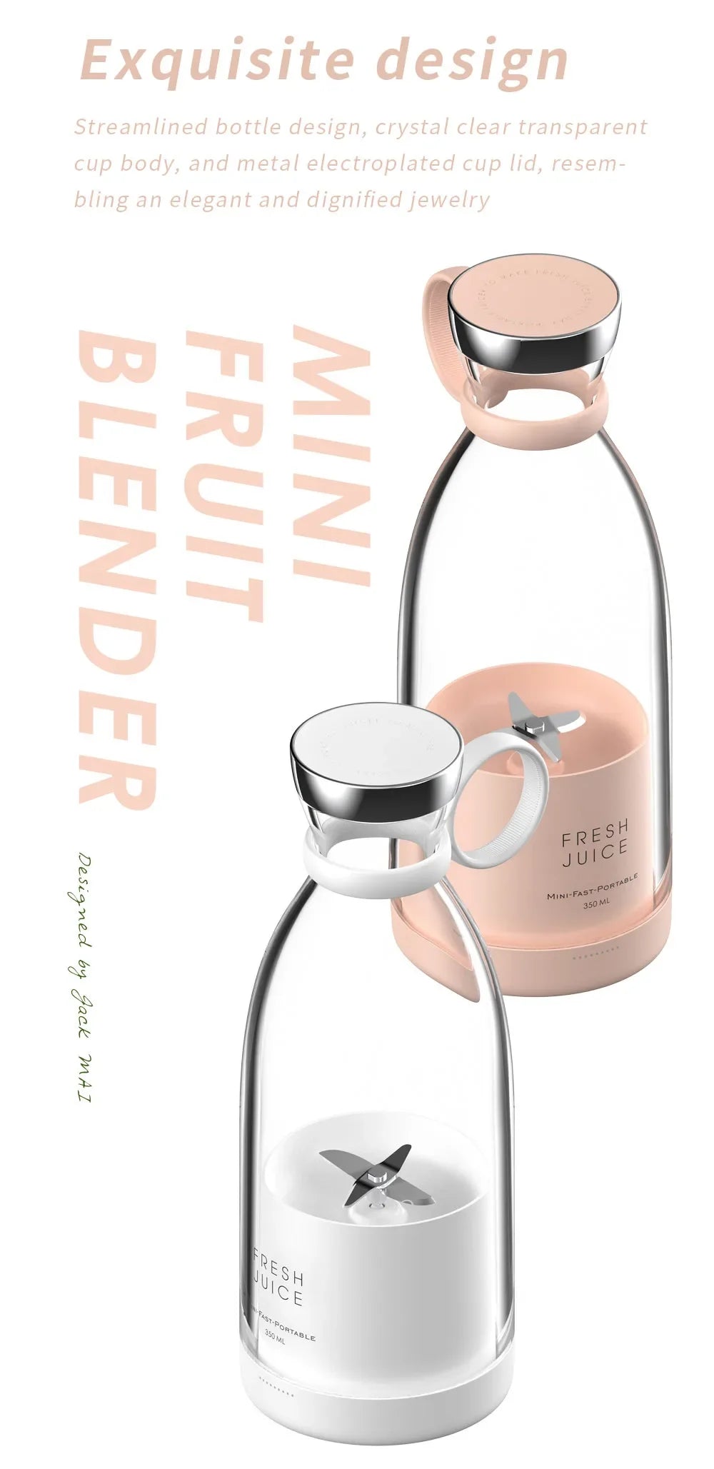BlendGo™ Portable Juicer Blender – 350ml USB Rechargeable Smoothie Maker
