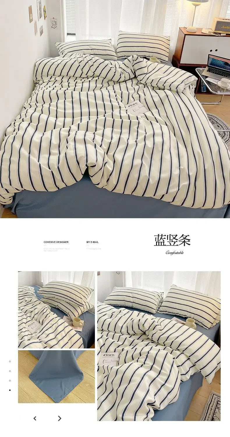 Red & Blue Striped 4 Piece Bedding Set – Soft Duvet Cover, Bed Sheet & Pillowcases