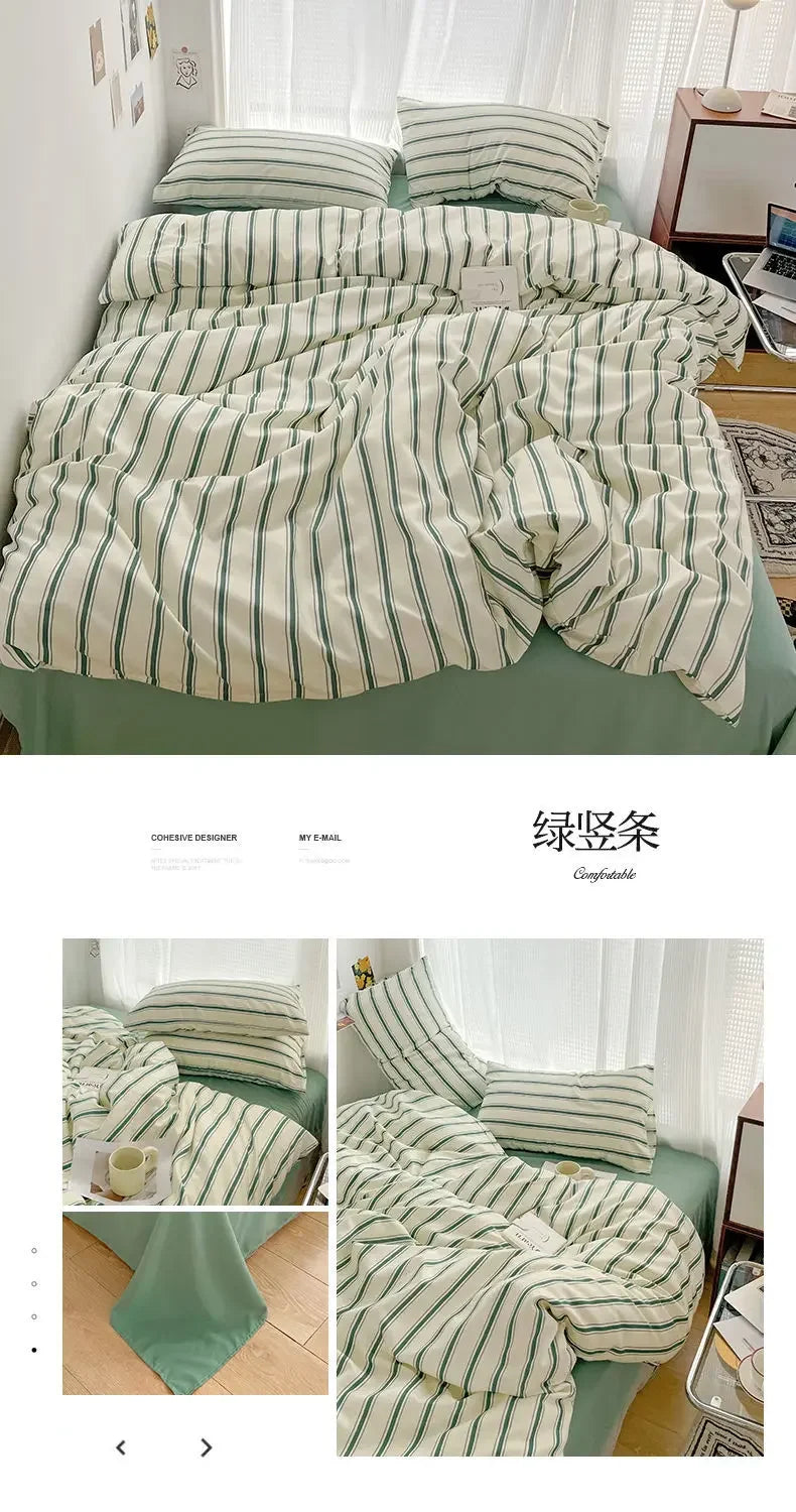 Red & Blue Striped 4 Piece Bedding Set – Soft Duvet Cover, Bed Sheet & Pillowcases