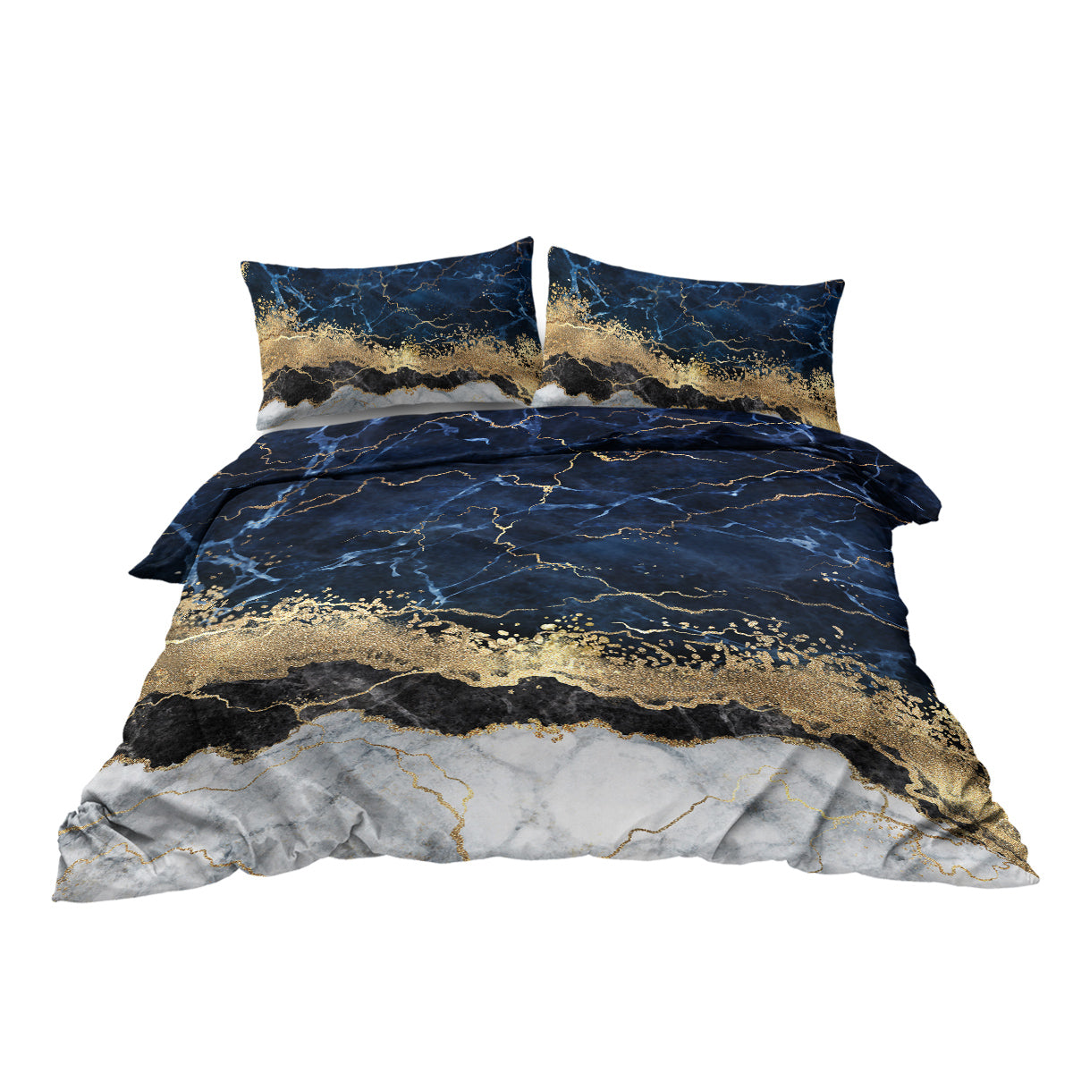 Chic Marble Navy Blue Duvet Cover Set – Luxury Microfiber Bedding Set with 2 Pillowcases