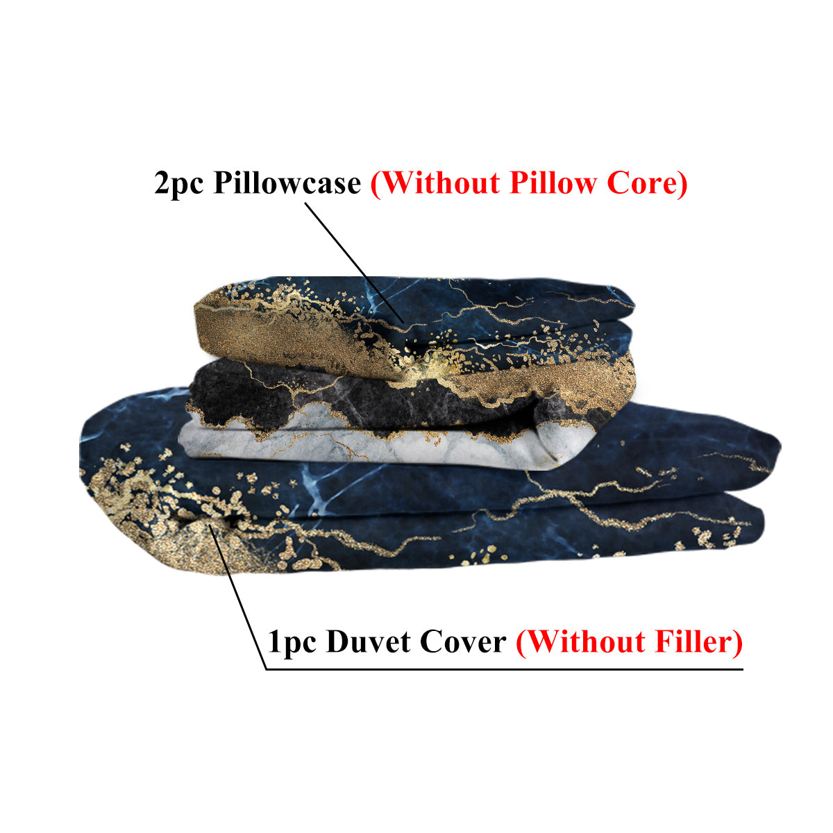 Chic Marble Navy Blue Duvet Cover Set – Luxury Microfiber Bedding Set with 2 Pillowcases