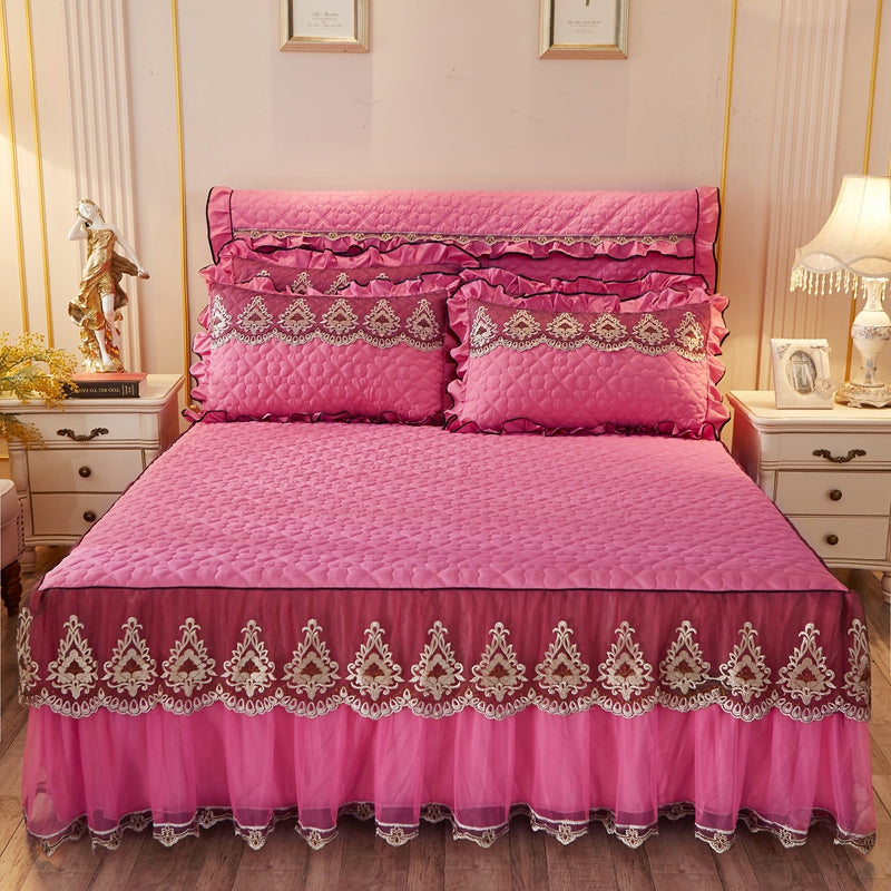 Quilted Lace Bed Skirt – Elegant Dust Ruffle Bed Cover for Luxury Bedroom Decor